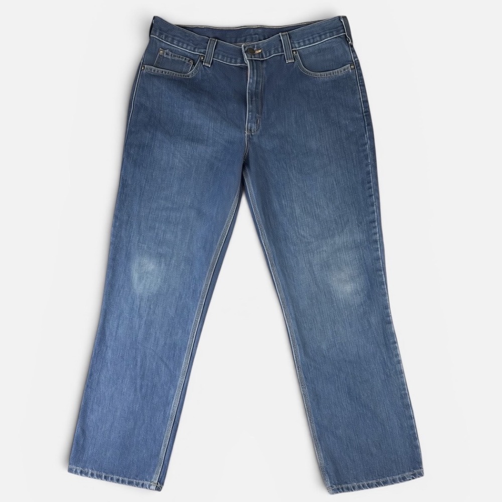 Carhartt Blue Jeans Mens 38x32 Straight Fit Zip Cotton